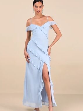 Lulus Elara Light Blue Ruffled Maxi Dress Size XL